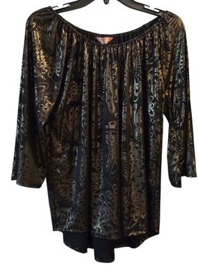 Amana Black Gold Off The Shoulder Blouse Large NWT